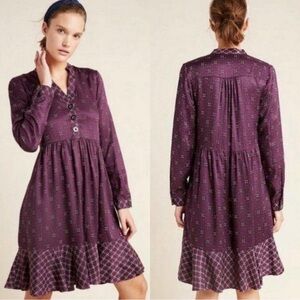 Maeve by Anthropology Medium maroon patterned knee length dress with buttons